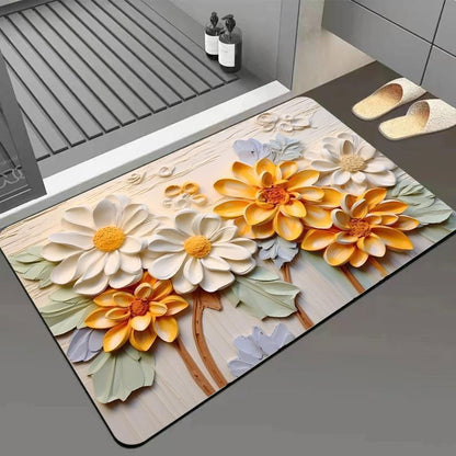3D Floral Diatomite Absorbent Mat – Stylish & Quick-Drying