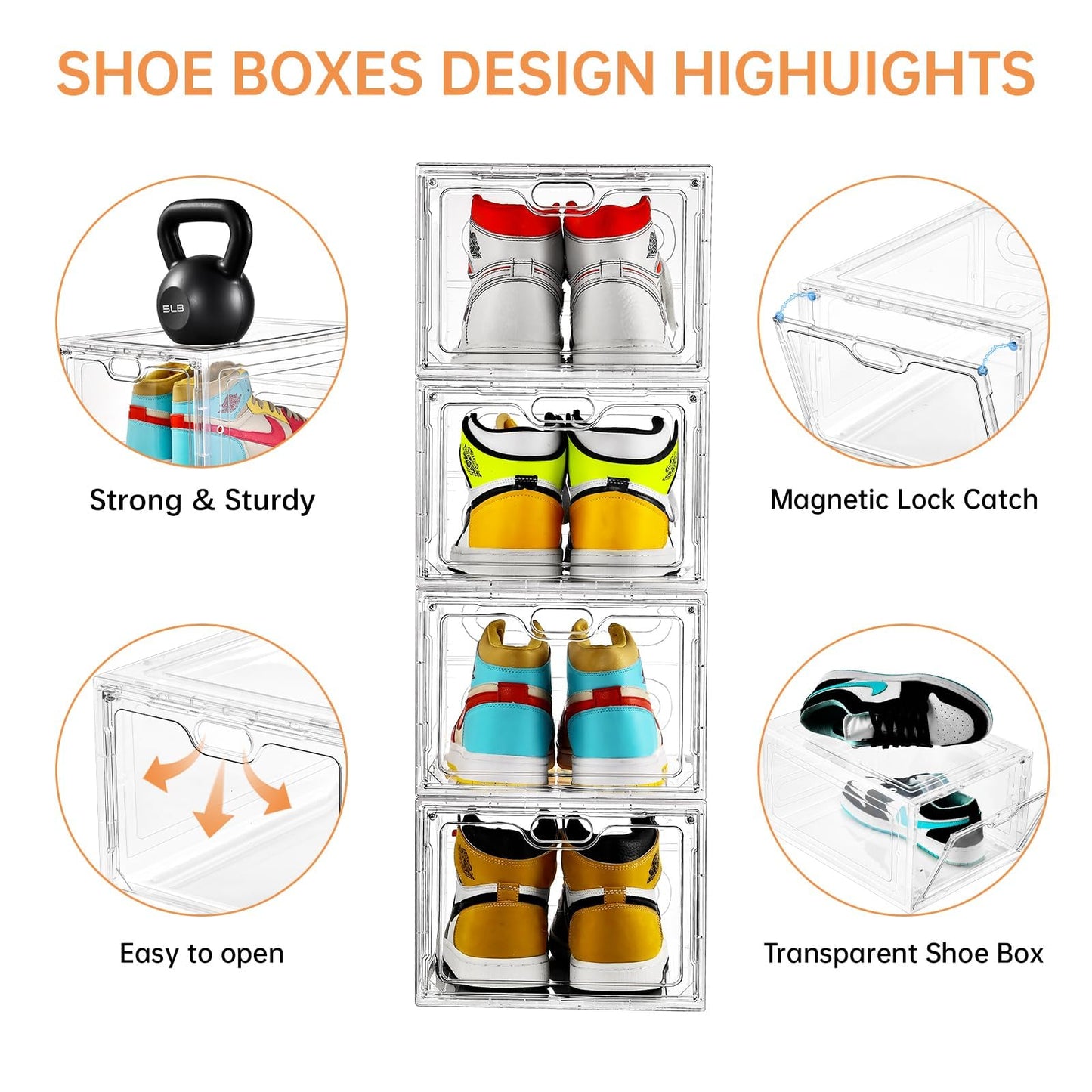 Large Clear Shoe Storage Box with Magnetic Door