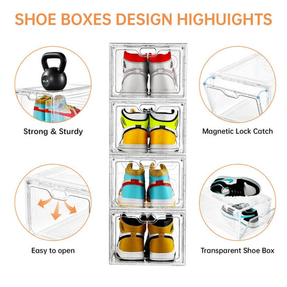 Large Clear Shoe Storage Box with Magnetic Door