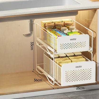 No-Drill Under-Sink Pull-Out Organizer – Heavy-Duty Slide Rack with Anti-Rust Coating