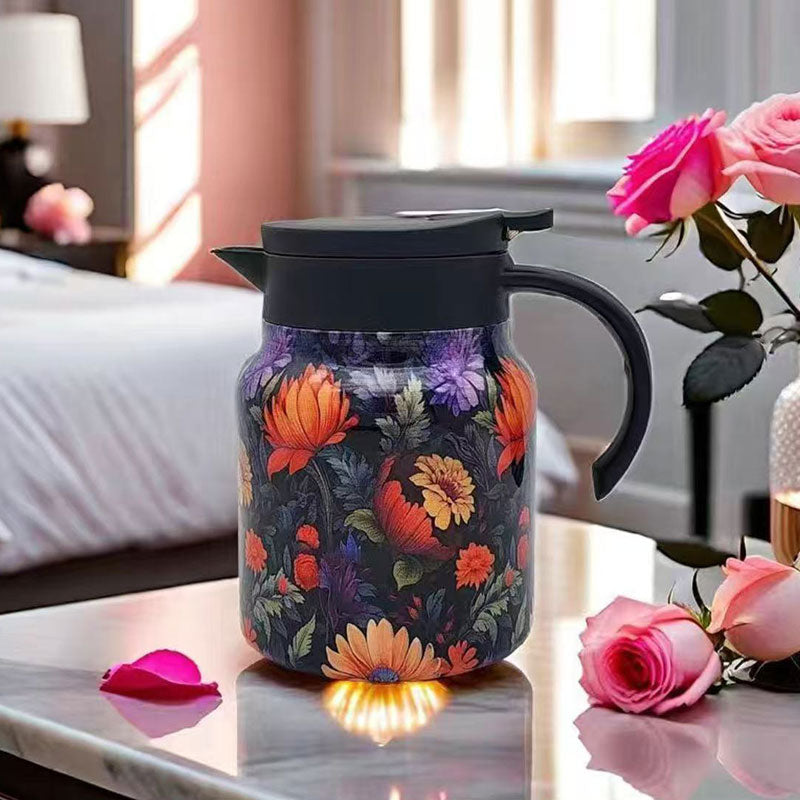 Vintage Floral Pattern Tea Thermos – Built-In Infuser, 28 Oz/35 Oz