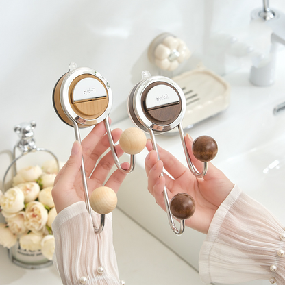 No-Drill Suction Walnut Wood & Steel Toilet Paper Holder
