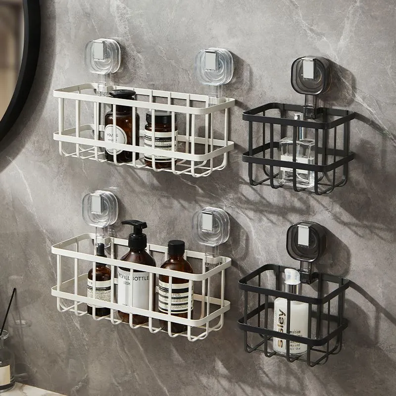 No-Drill Iron Suction Storage Rack: Ideal for Kitchen and Bathroom Use