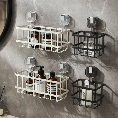No-Drill Iron Suction Storage Rack: Ideal for Kitchen and Bathroom Use