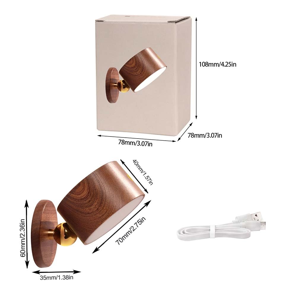 360-Degree Rotating Walnut Magnetic Wall Lamp