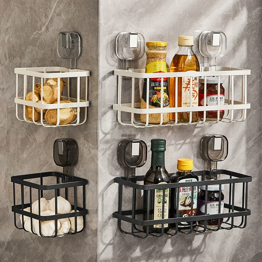 No-Drill Iron Suction Storage Rack: Ideal for Kitchen and Bathroom Use