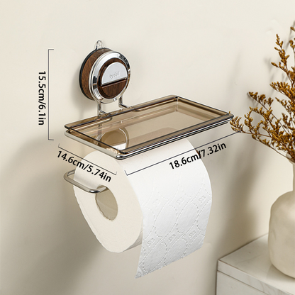 No-Drill Suction Walnut Wood & Steel Toilet Paper Holder