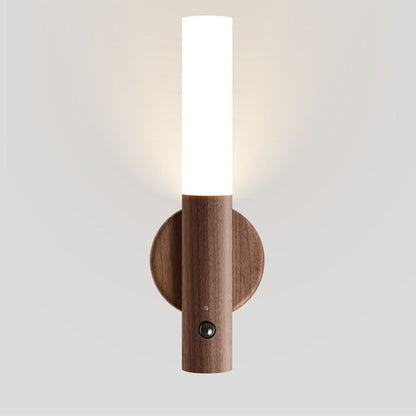 No-Drill Magnetic Walnut Motion Sensor Wall Lamp - Wireless Convenience and Elegant Design