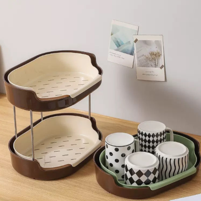 Detachable Desktop Storage Rack – Hollow Design Drain Tray Organizer Shelf