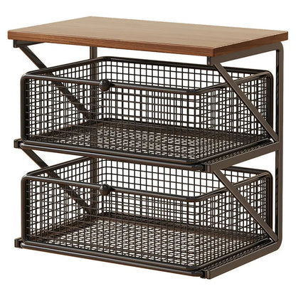 No-Assembly Pull-Out Coffee & Tea Organizer Rack – Solid Wood & Carbon Steel Storage Shelf